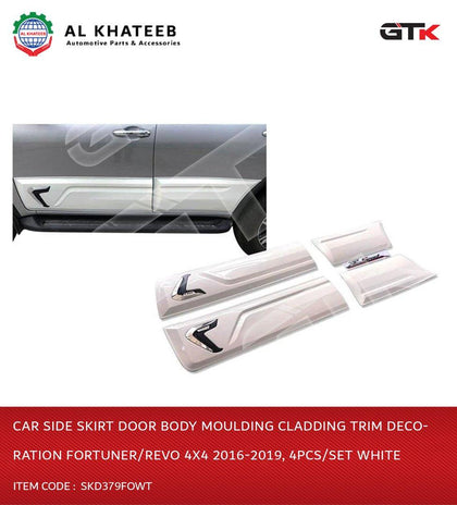 GTK Car Side Skirt Door Body Moulding Cladding Trim Decoration Fortuner/Revo 4X4 2016-2019, 4Pcs/Set White