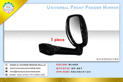 GTK Universal Front Fender Mirror 1Pc, Black