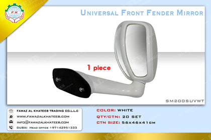 GTK Universal Front Fender Mirror 1Pc, White