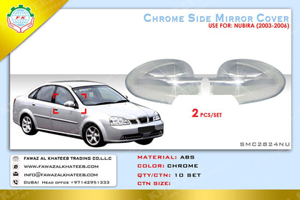 GTK Car Door Mirror Cover Driver & Passenger Side Nubira 2003-2006, Chrome Plastic Base, 2Pcs/Set