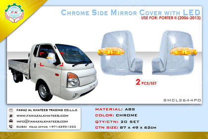 GTK Car Door Mirror Cover With LED Driver & Passenger Side Porter Ii 2006-2013, 2Pcs/Set, Chrome ABS