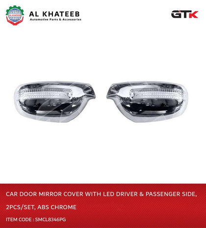 GTK Pg307 Car Door Mirror Cover With LED Driver & Passenger Side, 2Pcs/Set, ABS Chrome