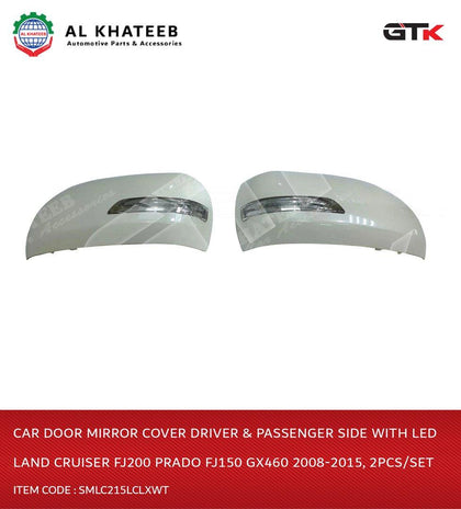 GTK Car Door Mirror Cover Driver & Passenger Side With LED Land Cruiser FJ200 Prado FJ150 Gx460 2008-2015, 2Pcs/Set White