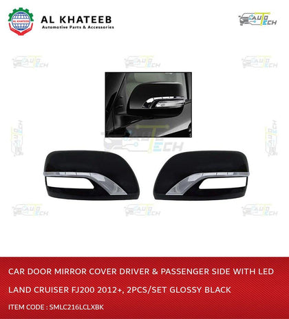 AutoTech Car Door Mirror Cover Driver & Passenger Side With LED Land Cruiser FJ200 2012+, 2Pcs/Set Glossy Black