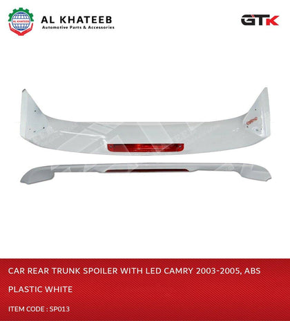 GTK Car Rear Trunk Spoiler With LED Camry 2003-2005, ABS Plastic White