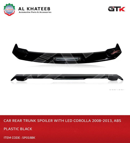 GTK Car Rear Trunk Spoiler With LED Corolla 2008-2013, ABS Plastic Black