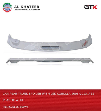 GTK Car Rear Trunk Spoiler With LED Corolla 2008-2013, ABS Plastic White