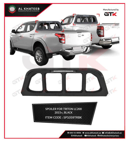 GTK Car Rear Window Trunk Spoiler Triton L200 2016-2025, ABS Plastic Black Paint