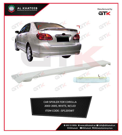 GTK Car Spoiler For Corolla 2003-2005, White With LED