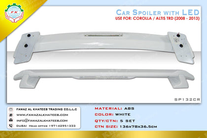 GTK Car Rear Trunk Spoiler With LED Corolla Altis 2008-2013, ABS White Painted
