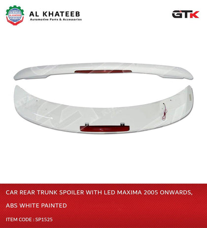 Car Rear Trunk Spoiler With LED Maxima 2005 Onwards, ABS White Painted