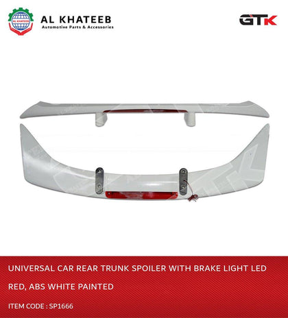 GTK Universal Car Rear Trunk Spoiler With Brake Light LED Red, ABS White Painted