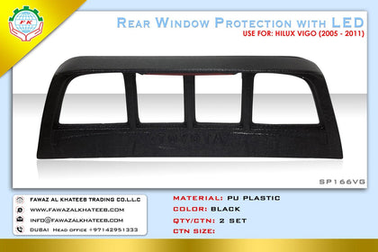 GTK Car Rear Trunk Window Spoiler Protection With LED And Wire Set Hilux Vigo 2005-2011, ABS Black Painted
