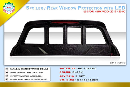 GTK Car Rear Trunk Window Spoiler Protection With Led And Wire Set Hilux Vigo 2012-2014, Abs Black Painted