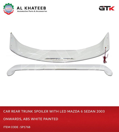 GTK Car Rear Trunk Spoiler With LED Mazda 6 Sedan 2003 Onwards, ABS White Painted