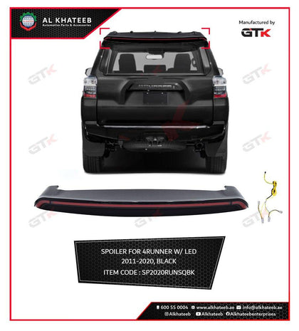 GTK Car Rear Spoiler Roof Trunk With LED 4Runner 2011-2020, ABS Black Painted