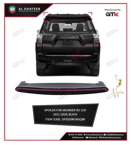 Car Rear Spoiler Roof Trunk With LED 4Runner 2011-2020, ABS Black Painted