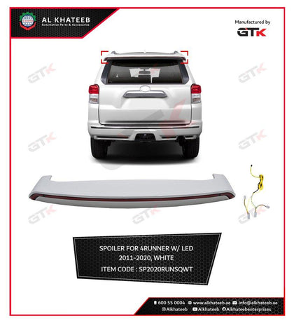 GTK Car Rear Spoiler Roof Trunk With LED 4Runner 2011-2020, ABS White Painted