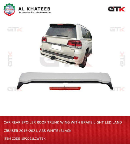 Car Rear Spoiler Roof Trunk Wing With Brake Light LED Land Cruiser 2016-2021, ABS White+Black