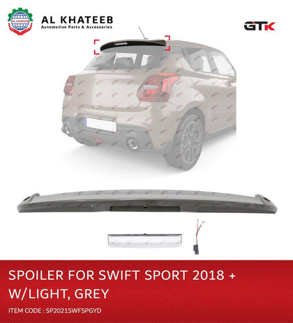 GTK Car Rear Spoiler Roof Trunk Wing With Brake Light LED Swift 2018+, ABS Dark Gray