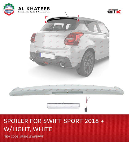 GTK Car Rear Spoiler Roof Trunk Wing With Brake Light LED Swift 2018+, ABS White