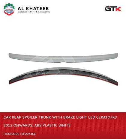 GTK Car Rear Spoiler Trunk With Brake Light LED Cerato/K3 2013 Onwards, ABS Plastic White