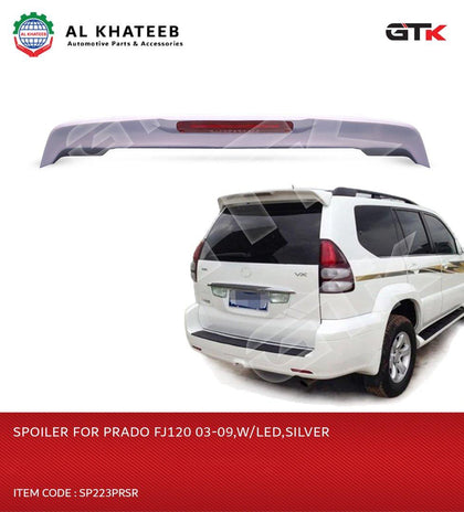 GTK Car Rear Spoiler Roof Wing With Brake Light LED Prado FJ120 2003-2009, ABS Plastic Silver