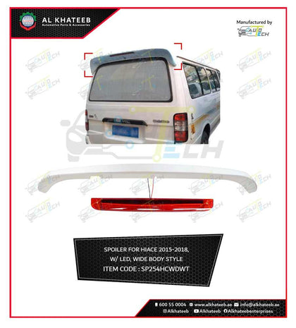 GTK Car Rear Spoiler Roof Wing Wide Body Style Hiace 2015-2018, ABS Plastic White