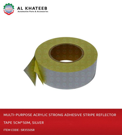 Al Khateeb Multi-Purpose Acrylic Strong Adhesive Stripe Reflector Tape 5Cm*50M, Silver