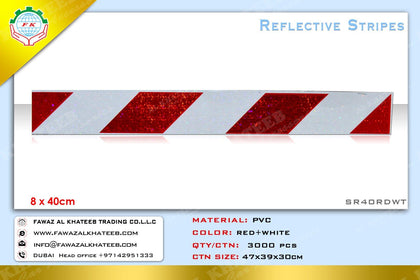 Red/White Reflective Warning Stripe 40Cm 2Pcs