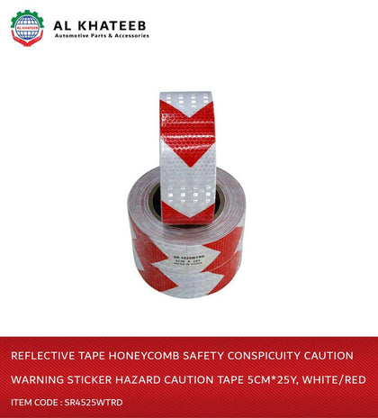 Reflective Tape Honeycomb Safety Conspicuity Caution Warning Sticker Hazard Caution Tape 5Cm*25Y, White/Red