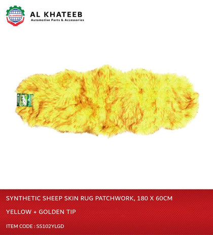 Al Khateeb Universal Car Synthetic Sheep Skin Fur Rug Patchwork Long Wool Car Seat Cushion 180*60Cm, Yellow+ Golden Tip