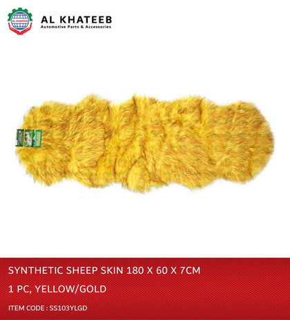 Al Khateeb Universal Car Synthetic Sheep Skin Fur Long Wool Car Seat Cushion 180*60*7CM, Yellow+ Golden Tip 1150GSM