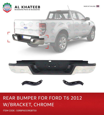 GTK Stainless Steel Rear Bumper With Bracket For Ford Ranger T6 2012+, Chrome