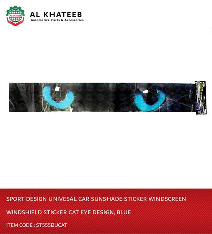 Al Khateeb Sport Design Univesal Car Sunshade Sticker Windscreen Windshield Sticker Cat Eye Design, Blue