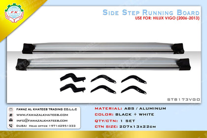 GTK Car Aluminum Side Step Running Boards Door With Brackets Hilux Vigo 2006-2013, Black Silver