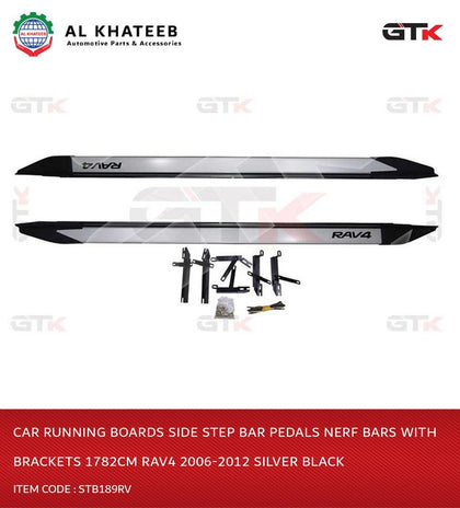 GTK Car Running Boards Side Step Bar Pedals Nerf Bars With Brackets 1782Cm Rav4 2006-2012 Silver Black