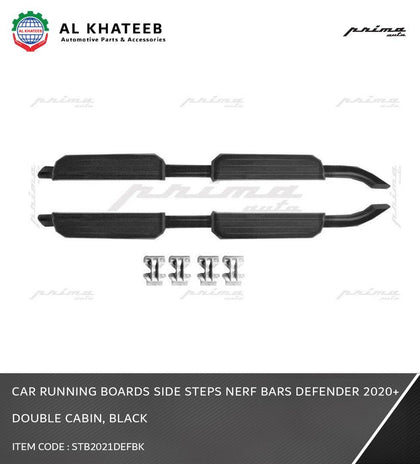 Car Running Boards Side Steps Nerf Bars Defender 2020+ Double Cabin, Black