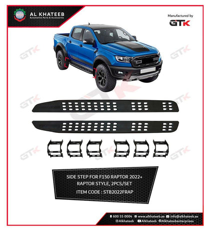 GTK Car Side Step Bar Running Board Crew Cab Pair Raptor Style With Backets F150 2022+