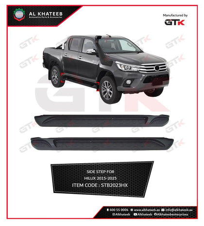 GTK Car Running Boards Side Steps Double Cab Hilux 2015-2025, Black