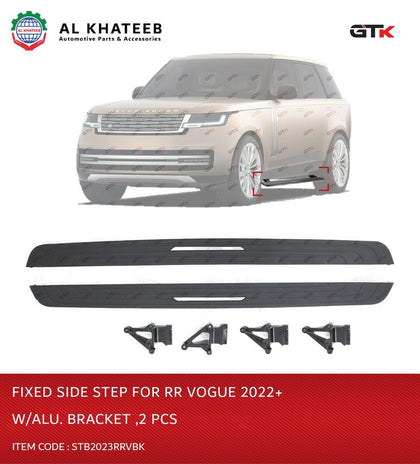 GTK Car Fixed Running Boards Polished Aluminium Side Steps With Brackets Range Rover Vogue 2022+ Black