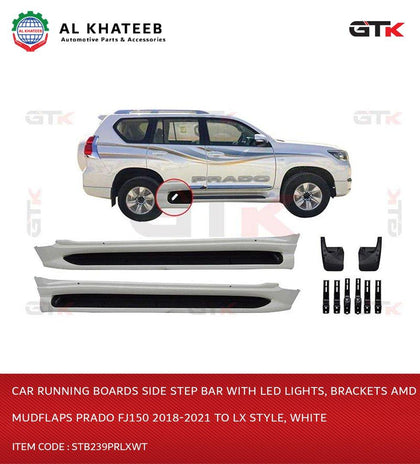 GTK Car Running Boards Side Step Bar With Led Lights, Brackets Amd Mudflaps Prado Fj150 2018-2021 To LX Style, White