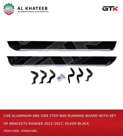 GTK Car Aluminum ABS Side Step Bar Running Board With Set Of Brackets Ranger 2012-2017, Silver Black