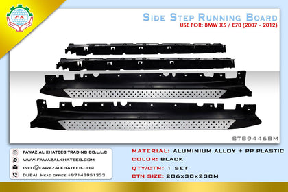 GTK Car Aluminum Alloy + Pp Plastic Running Boards Side Steps Nerf Bars Bmw X5/E70 2007-2012, Black