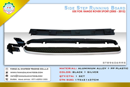 GTK Car Aluminium Alloy + Pp Plastic Side Steps Bars Running Boards Ranger Rover Sport 2005-2012, Black+Silver, 4Pcs