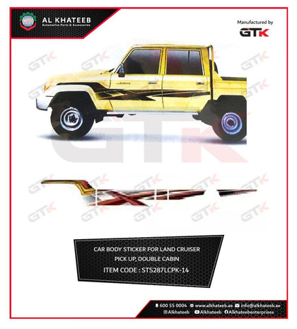 GTK Land Cruiser Pickup Decals Sticker Side Door Body Stripe Graphic Car Sticker Decoration, Double Cabin