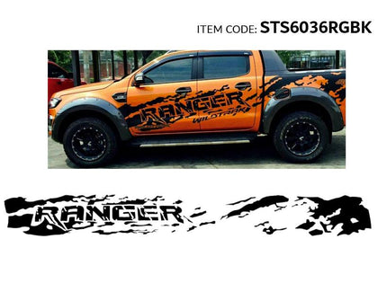 Al Khateeb Car Side Body Sticker Graphic Vinyl Car Decals Mudslinger Style With 'Ranger' Written Ranger 2012-2019 - 002 Style, Black