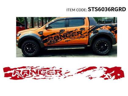 Al Khateeb Car Side Body Sticker Graphic Vinyl Car Decals Mudslinger Style With 'Ranger' Written Ranger2012-2019 - 002 Style, Red