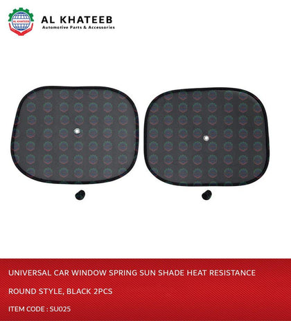 Universal Car Window Spring Sun Shade Heat Resistance Round Style, Black 2Pcs