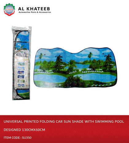 Universal Printed Folding Car Sun Shade With Swimming Pool Designed 130Cmx60Cm